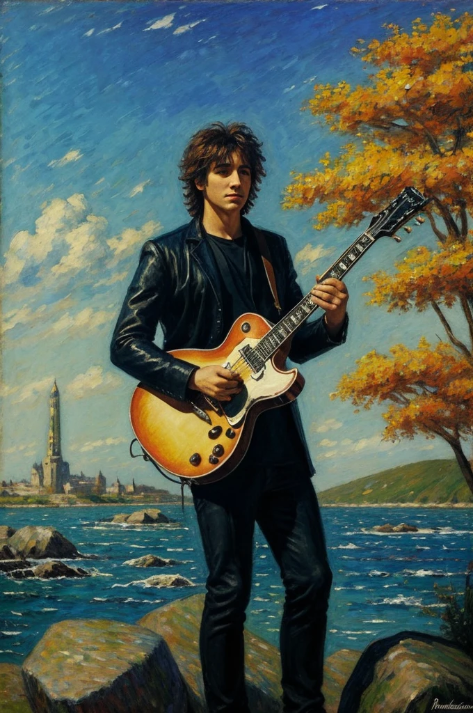 A rock singer in an impressionistic setting looking for his next song