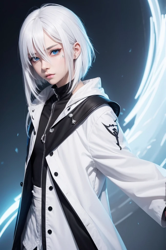 Anime character with white hair and colored eyes