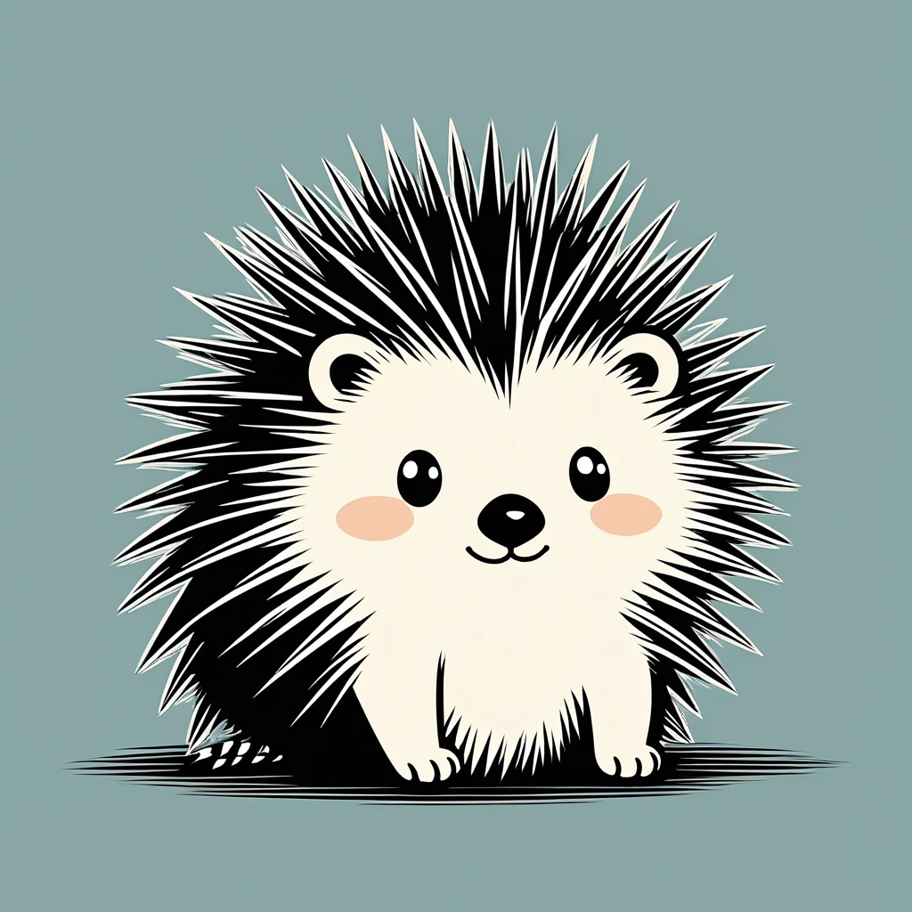 cute porcupine, illustration, vector graphics, strong contours