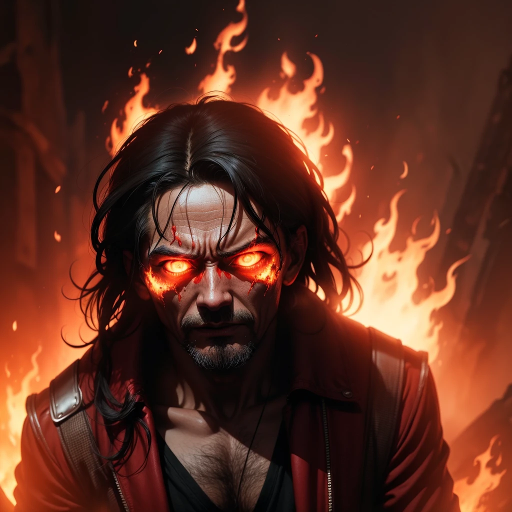 Hell and people one man are red because of the intensity of the fire.