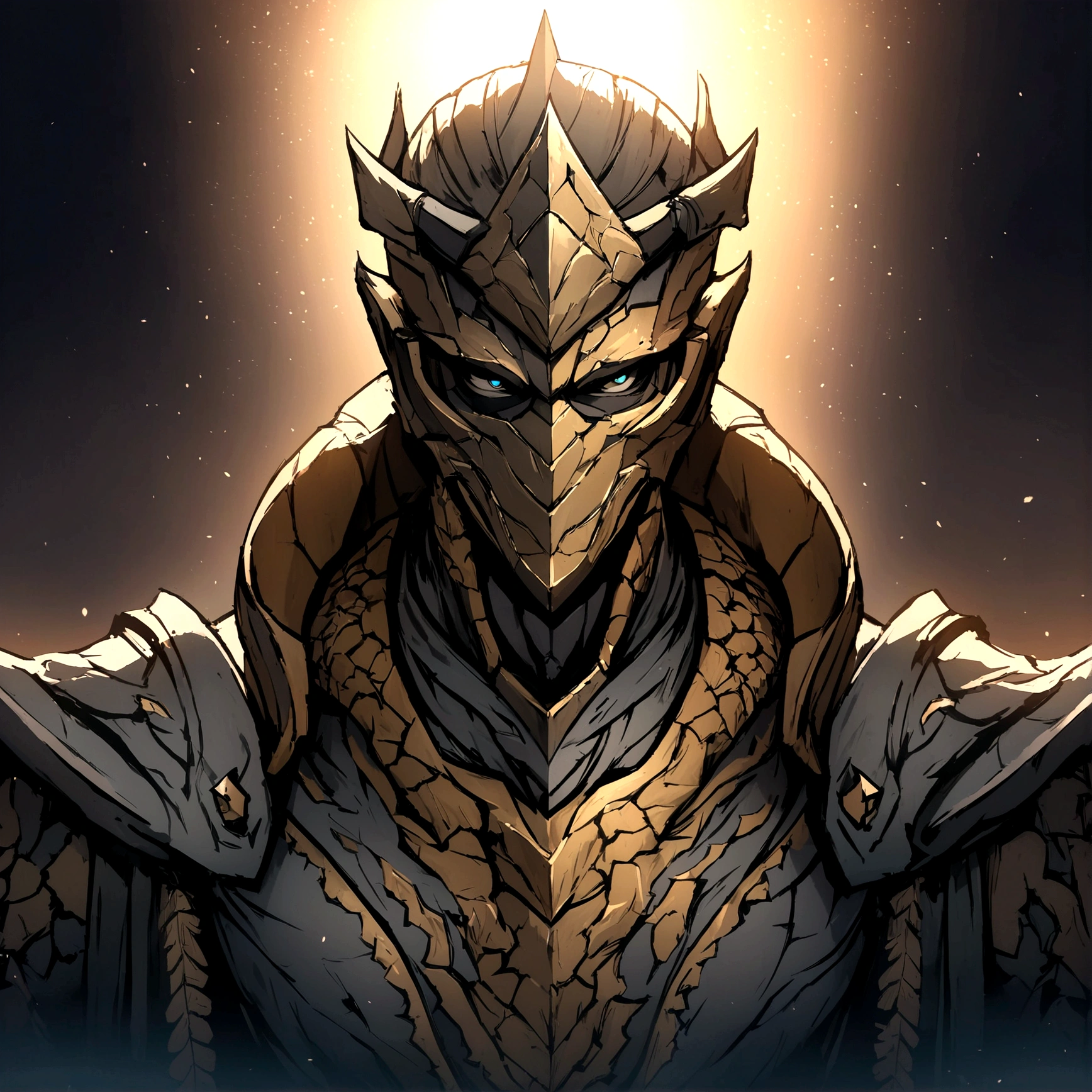 character bust of a swordsman, hand drawn cartoon illustration, Solid and vivid background, Fine, detailed scale, Soft lighting, game character, upper body, Created by Lois Van Barl and Reusch and Ross Tran and Ross Drås and Sam Yang and Sam Ess Arts and Altgerm, Best Quality, masutepiece