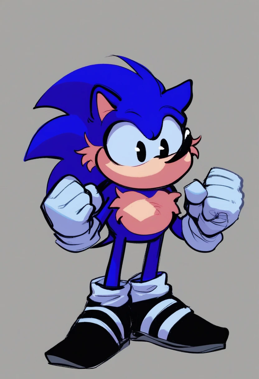 hog, solo, gloves, 1boy, animal ears, closed mouth, blue hair, standing, full body, male focus, shoes, white gloves, black eyes, sketch, furry, clenched hands, furry male, body fur, white fur, animal nose, blue fur, sonic the hedgehog, no mouth