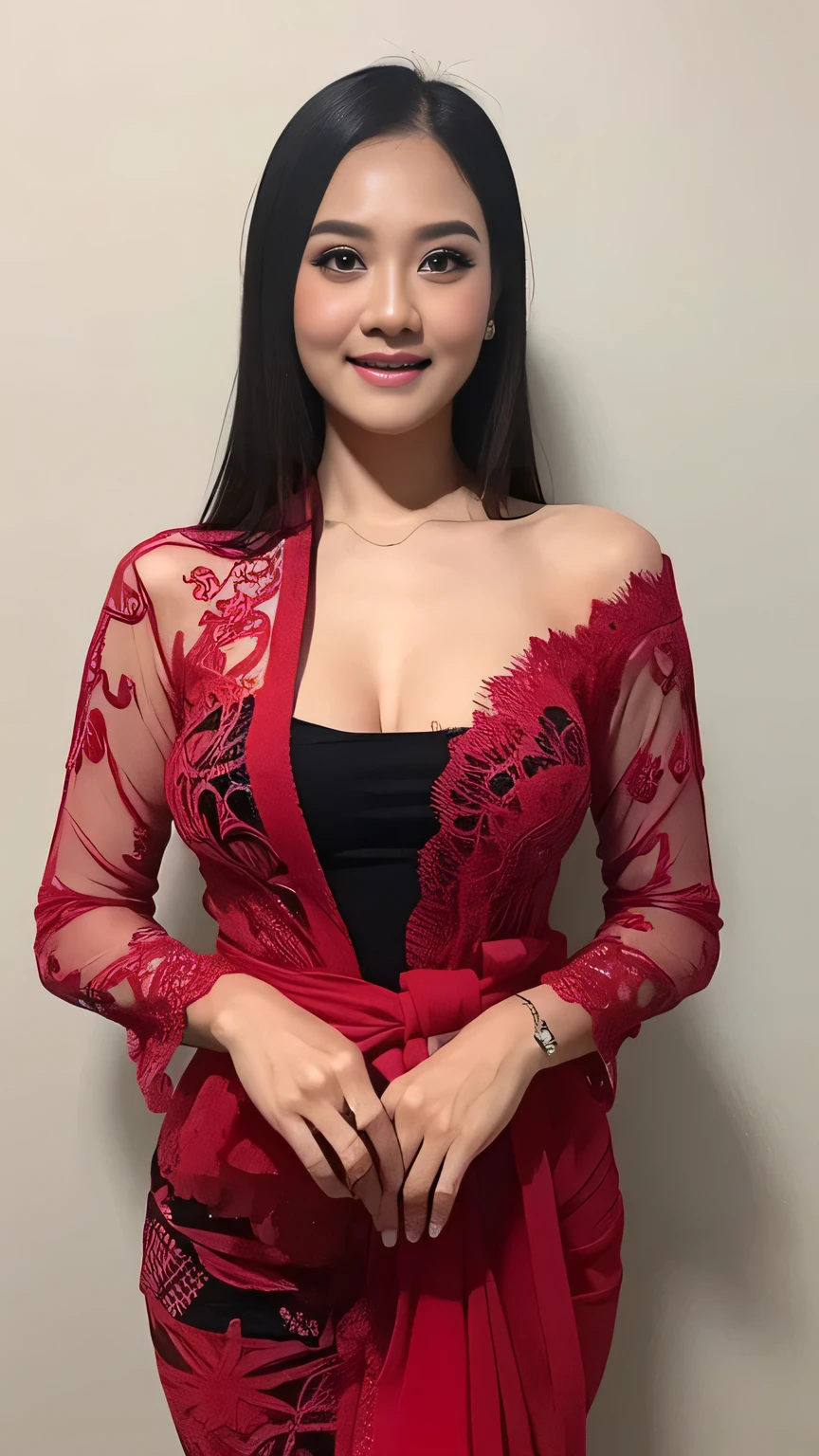 A beauty girl with tattoos on body, beautiful art tattoo detailed, ((text tattoo on body:LOVE)), detailed beautiful eyes, big breast, Wearing kebaya dress, elegant