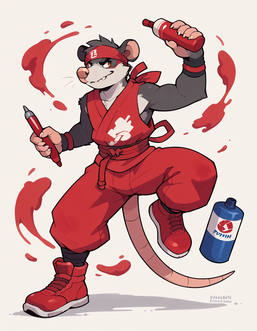furry opossum Male , ninja Clothing ,red Shoes ,Spray paint