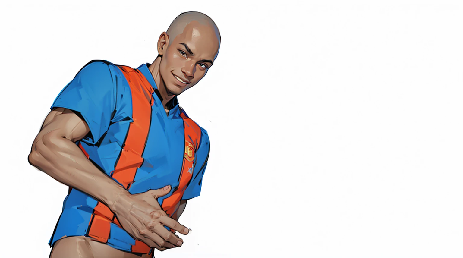 BLACK BOY 19 YEARS OLD VERY BEAUTIFUL FACE,baldie,apparent muscles,WEARING A FOOTBALL TEAM SHIRT ,FOLLOWING AND LOOKING WITH ARA OF DESIRE( HE LOOKS AHEAD WITH A MALICIOUS SMILE,)