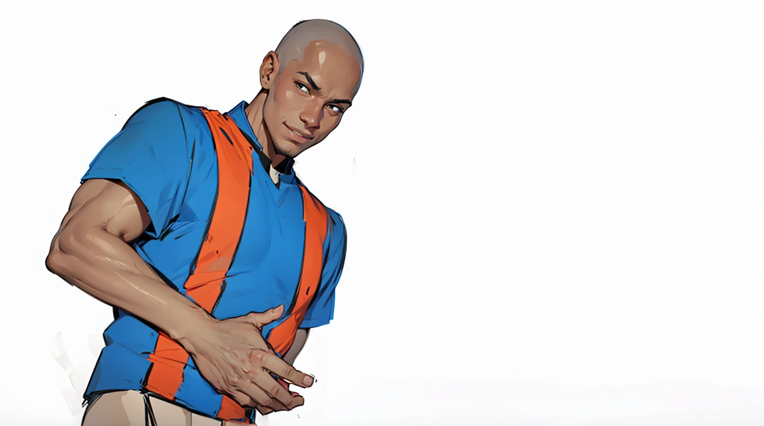 BLACK BOY 19 YEARS OLD VERY BEAUTIFUL FACE,baldie,apparent muscles,WEARING A FOOTBALL TEAM SHIRT ,FOLLOWING AND LOOKING WITH ARA OF DESIRE( HE LOOKS AHEAD WITH A MALICIOUS SMILE,)