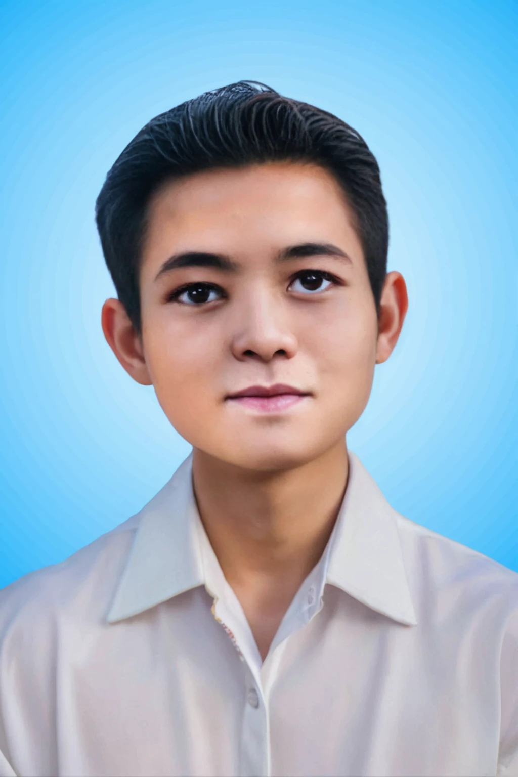 Highly realistic photo, a colorized photo,  Portrait of a 18 year old Vietnamese young boy, white shirt,  8k