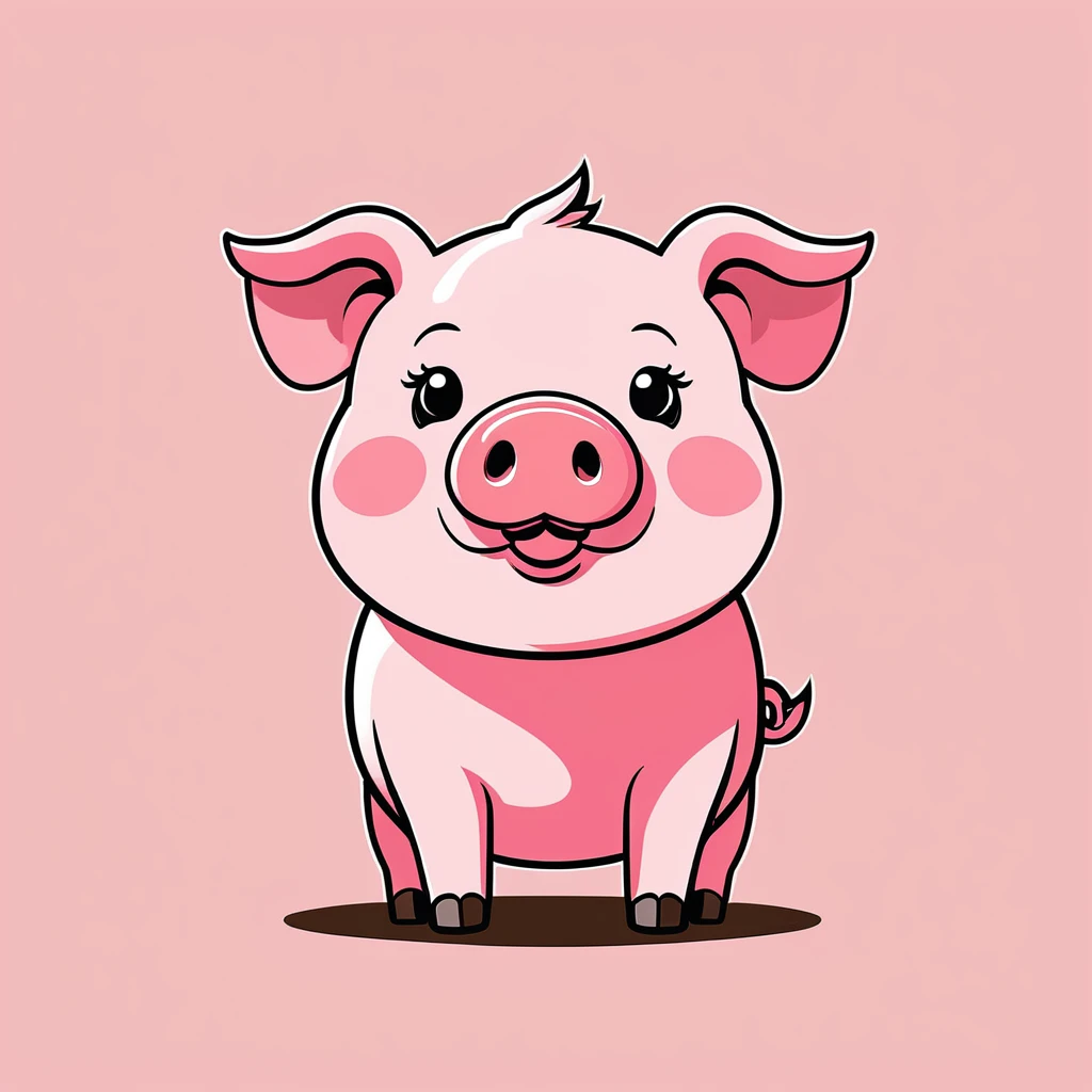 cute pig, illustration, vector graphics, strong contours