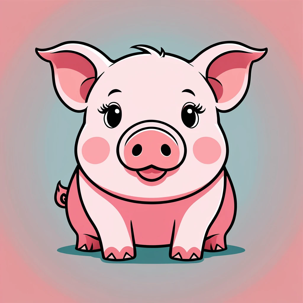 cute pig, illustration, vector graphics, strong contours