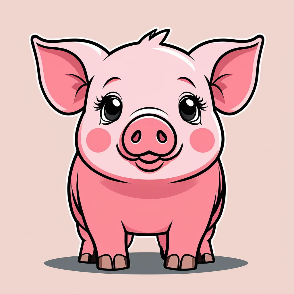 cute pig, illustration, vector graphics, strong contours
