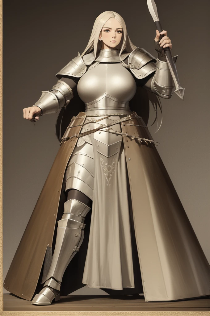 masterpiece, Best quality, {Best quality}, {{masterpiece}}, {A high resolution}, {{{field field}}, large woman in medieval heavy armor, large iron shield in left hand, A spear in his right hand
