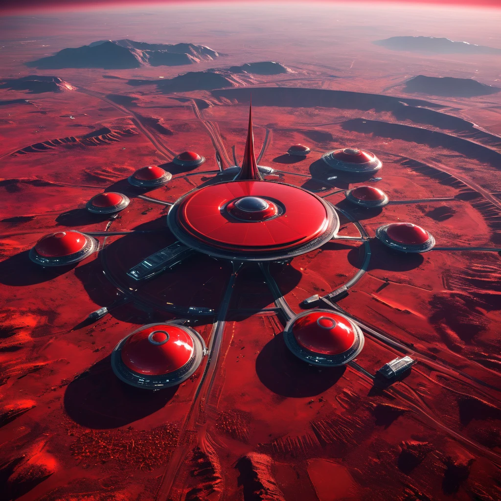 Red Minimalist Tour，Shiny，Aerial View，Alien Civilization