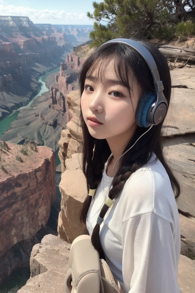 beautiful girl　headphone　Bear　Grand Canyon　Flock of birds