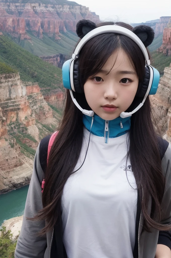 beautiful girl headphone Bear Grand Canyon Flock of birds