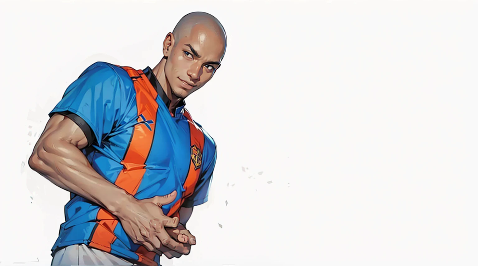 BLACK BOY 19 YEARS OLD VERY BEAUTIFUL FACE,baldie,apparent muscles,WEARING A FOOTBALL TEAM SHIRT ,FOLLOWING AND LOOKING WITH ARA OF DESIRE( HE LOOKS AHEAD WITH A MALICIOUS SMILE,)