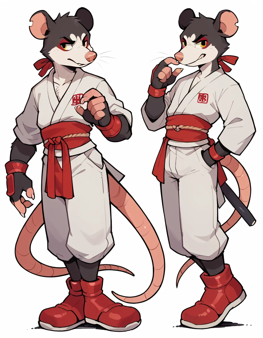 furry opossum Male , ninja Clothing ,red Shoes , poses