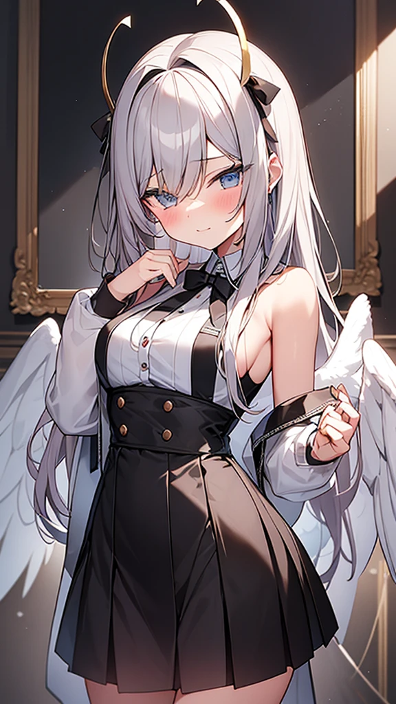 {{The lustful angel takes over the body of a high school girl and transforms the high school girl's face into that of an angel.}}, (See-through:1.3),White Seraphim,Sailor suit, White Theme,, Sailor suit, View your viewers, Insanity, Disheveled long hair, Beautiful attention to detail,Hair shines,Elevation,Blue sailor collar, Firm breasts,A light smile,Partially, NSFW