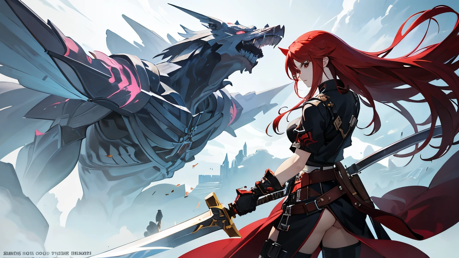 Anime character with red hair and a sword in his hand, Guilty Gear Art Direction, Guilty Gear Strike Splash Art, Detailed digital anime art, Detailed Anime Character Art, Amazing character art, Jan J, 2. 5d cgi anime fantasy artwork, Magnificent and elaborate character art, Fan Art Best Art Station, guilty gear art style, artstation pixivでトレンド