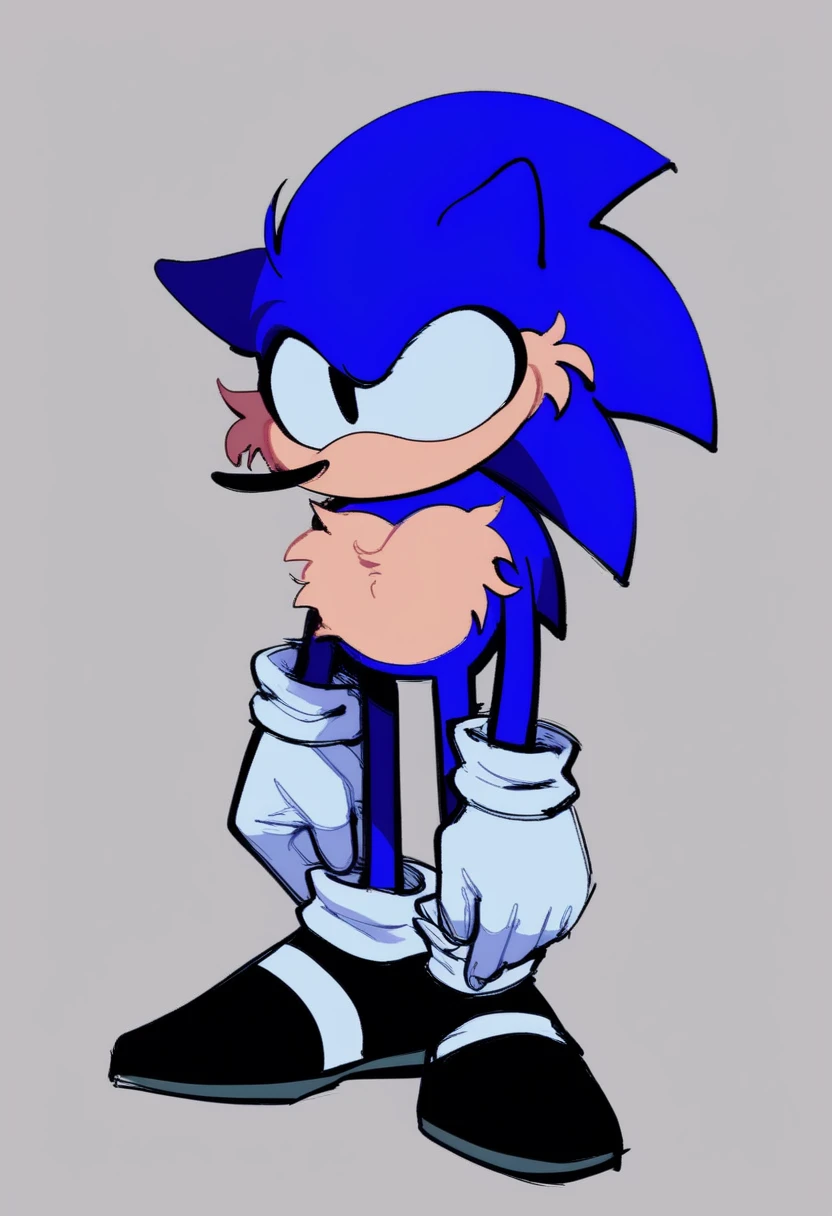hog, solo, gloves, 1boy, animal ears, closed mouth, blue hair, standing, full body, male focus, shoes, white gloves, black eyes, sketch, furry, furry male, body fur, white fur, animal nose, blue fur, sonic the hedgehog, no mouth