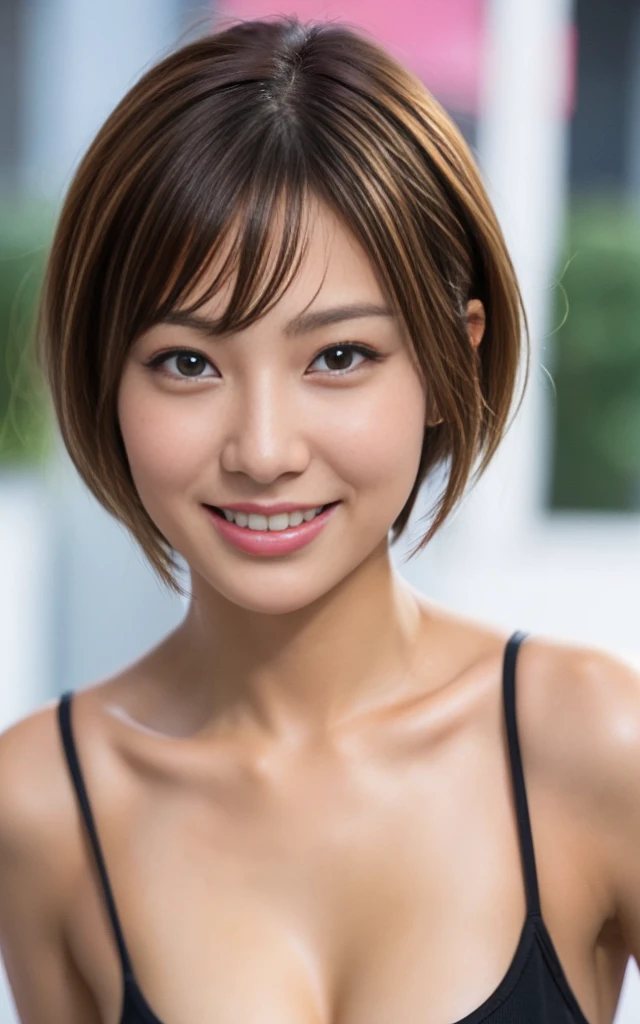 ((Best Quality, 8K, Masterpiece: 1.3)), 1 Girl, Slim Abs Beauty: 1.3, (Hairstyle Brown Hair Shortcut, Big: 1.2), Dress: 1.1, Super Slender Face, Delicate Eyes, Double Eyelids, Smile, Home, Raw Photo