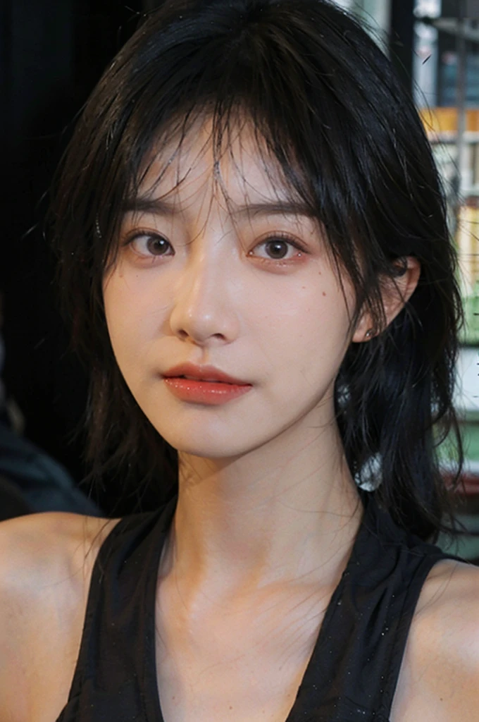 8K, Best Quality, Masterpiece, Ultra High Resolution, (Realism: 1.4), Original Photo, (True Skin Texture: 1.3), (Film Grain: 1.3), (Close up Angle), 1 Girl, Beautiful Emerald Gemstone Eyes and Delicate Face Details, Pink Top, Masterpiece, Best Quality, Close-up, Upper Body, Looking at the Viewer