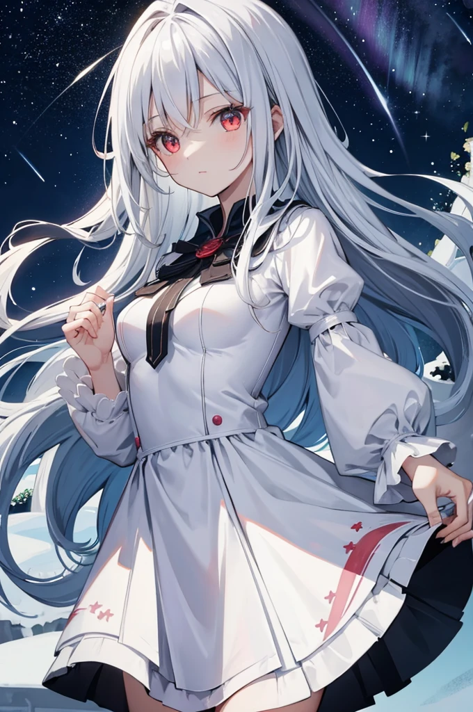 ((Masterpiece, Best quality))++, Detailed light+, Detail hair+, detail hand+ ,1girll, woman, Long hair, dark red eye, Beautiful eyes, Young gray hair,,(Beautiful white hair:1.5),(Beautiful detailed eyes), , high resolution+, Masterpiece, , Glass tones, Reflective eyes, {{Angle}} , extremelydetailedwallpaper, Original,full bodyesbian,Bedrooms,upper legs, Beth,starrysky,Issuing,,swim wears,,naturey