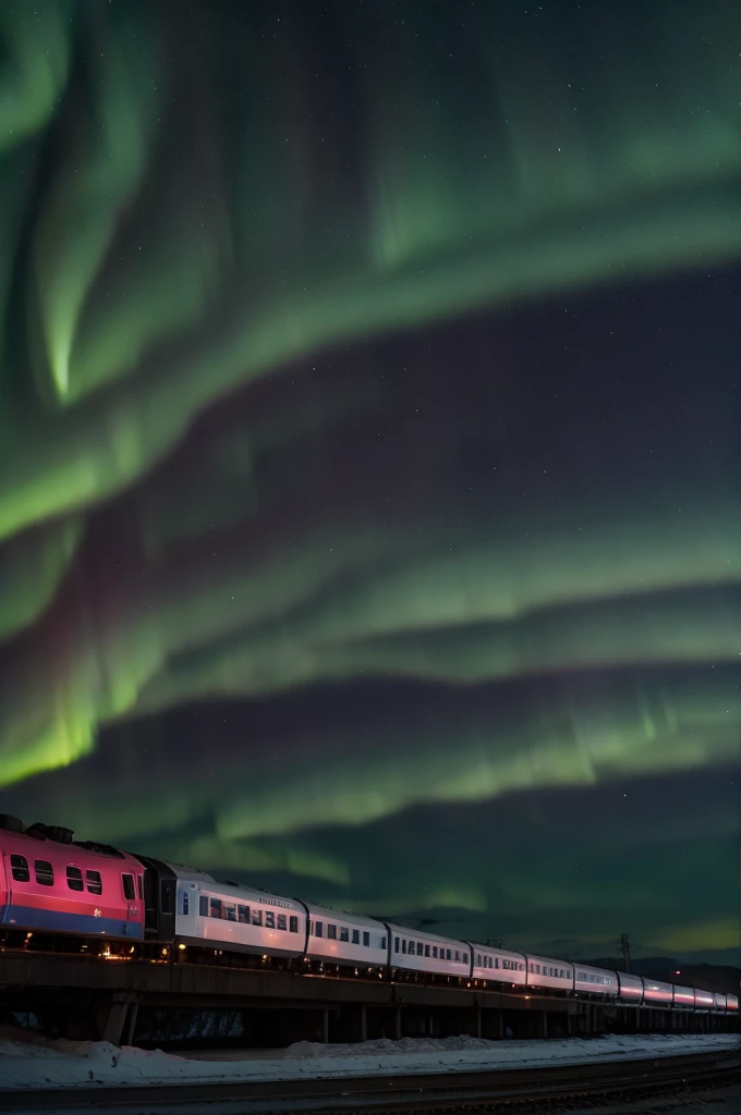 There are seamounts next to the train under the aurora