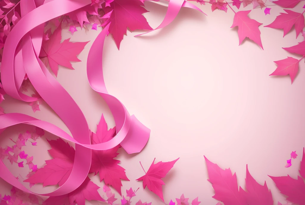 cancer awareness ribbon with leaves decoration background, copy space