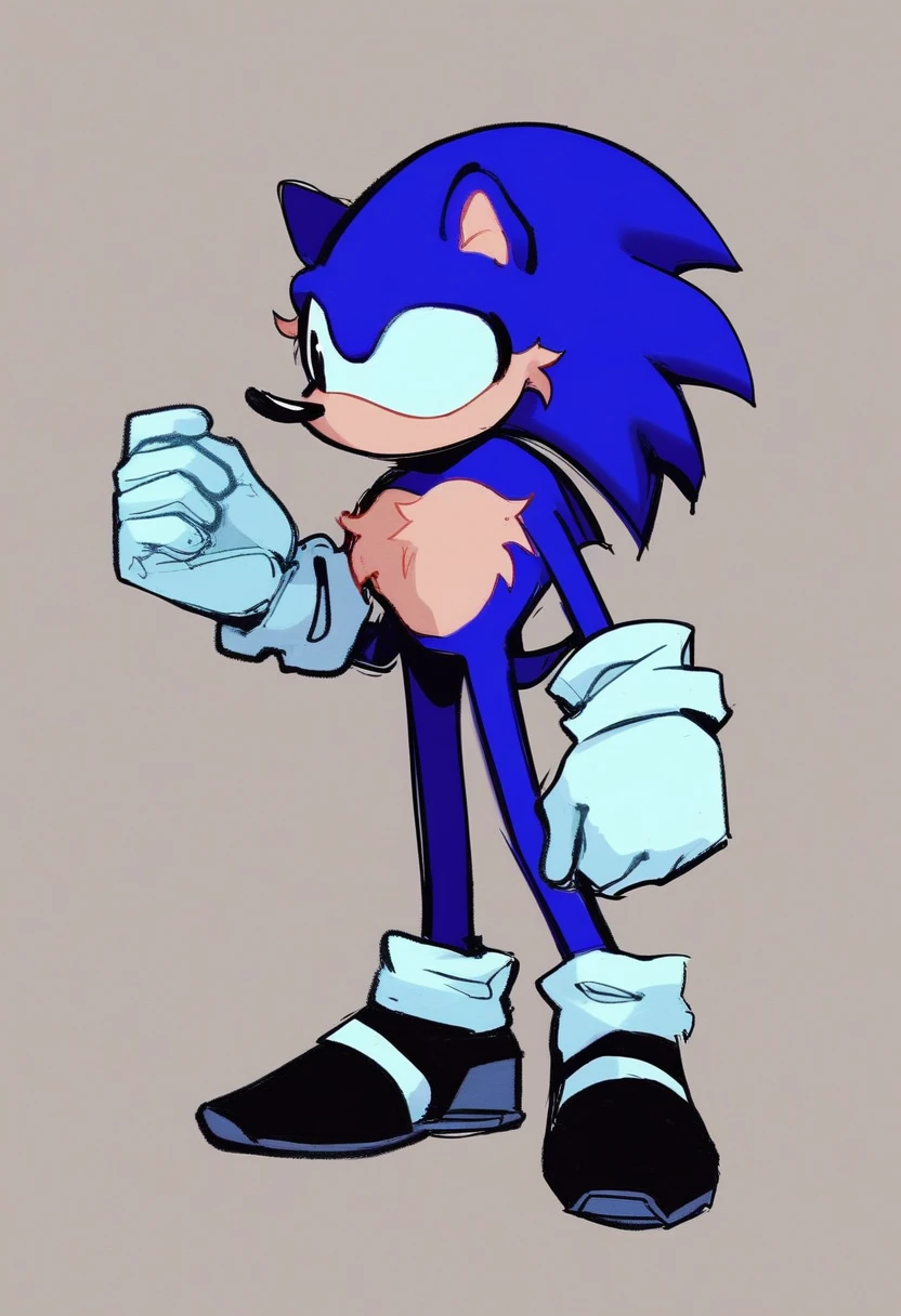 hog, solo, gloves, 1boy, animal ears, closed mouth, blue hair, standing, full body, male focus, shoes, white gloves, black eyes, sketch, furry, furry male, body fur, white fur, animal nose, blue fur, sonic the hedgehog, no mouth