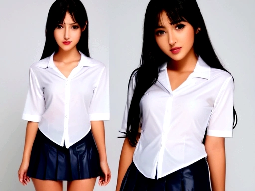 ((Nipples visible through a wet white shirt))、No underwear、Full body view、Long straight black hair、high school student、uniform、sexy、No bra、mini skirt、Japanese、17 years old、