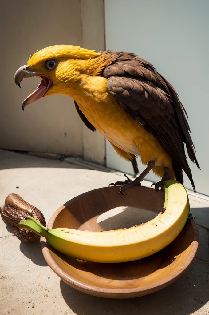 A phoenix eating banana