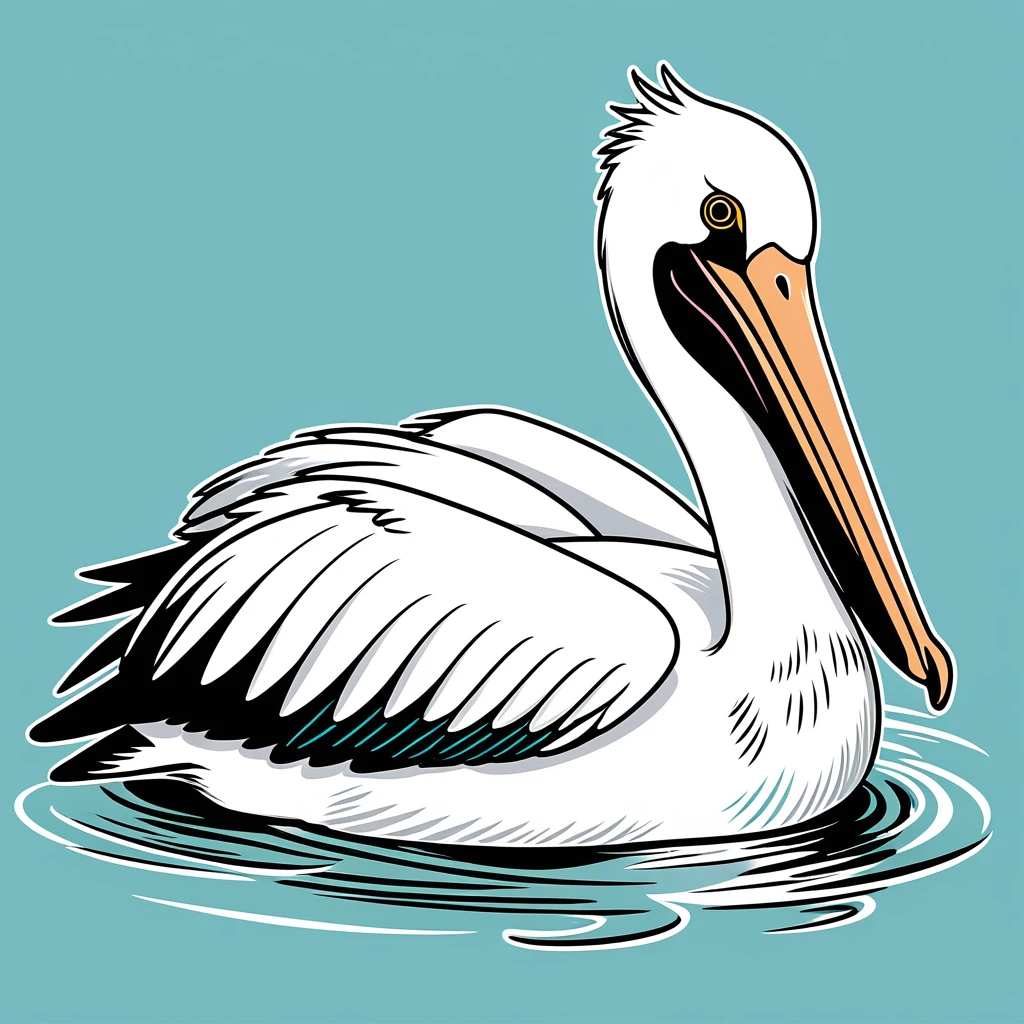 cute pelican, illustration, vector graphics, strong contours