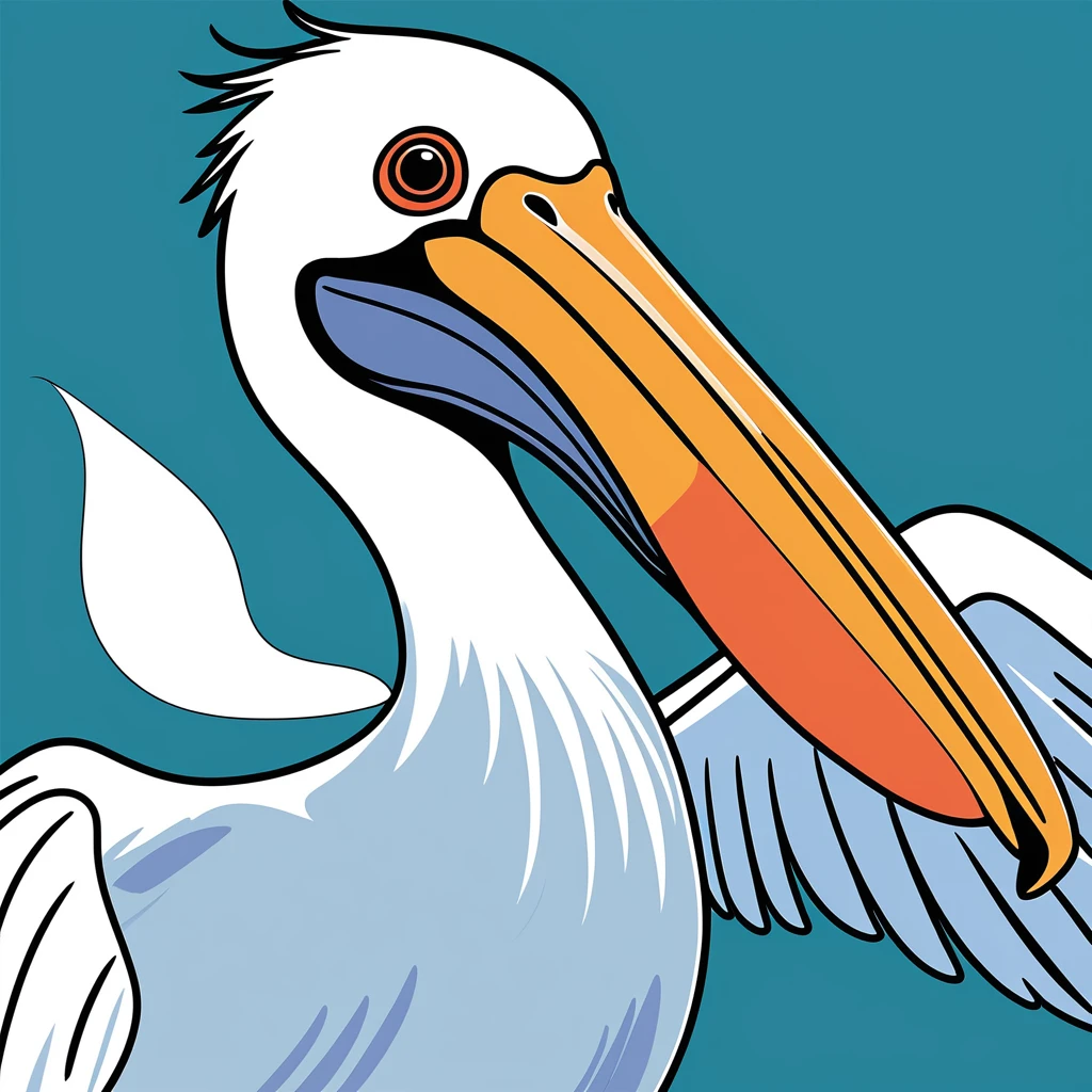 cute pelican, illustration, vector graphics, strong contours