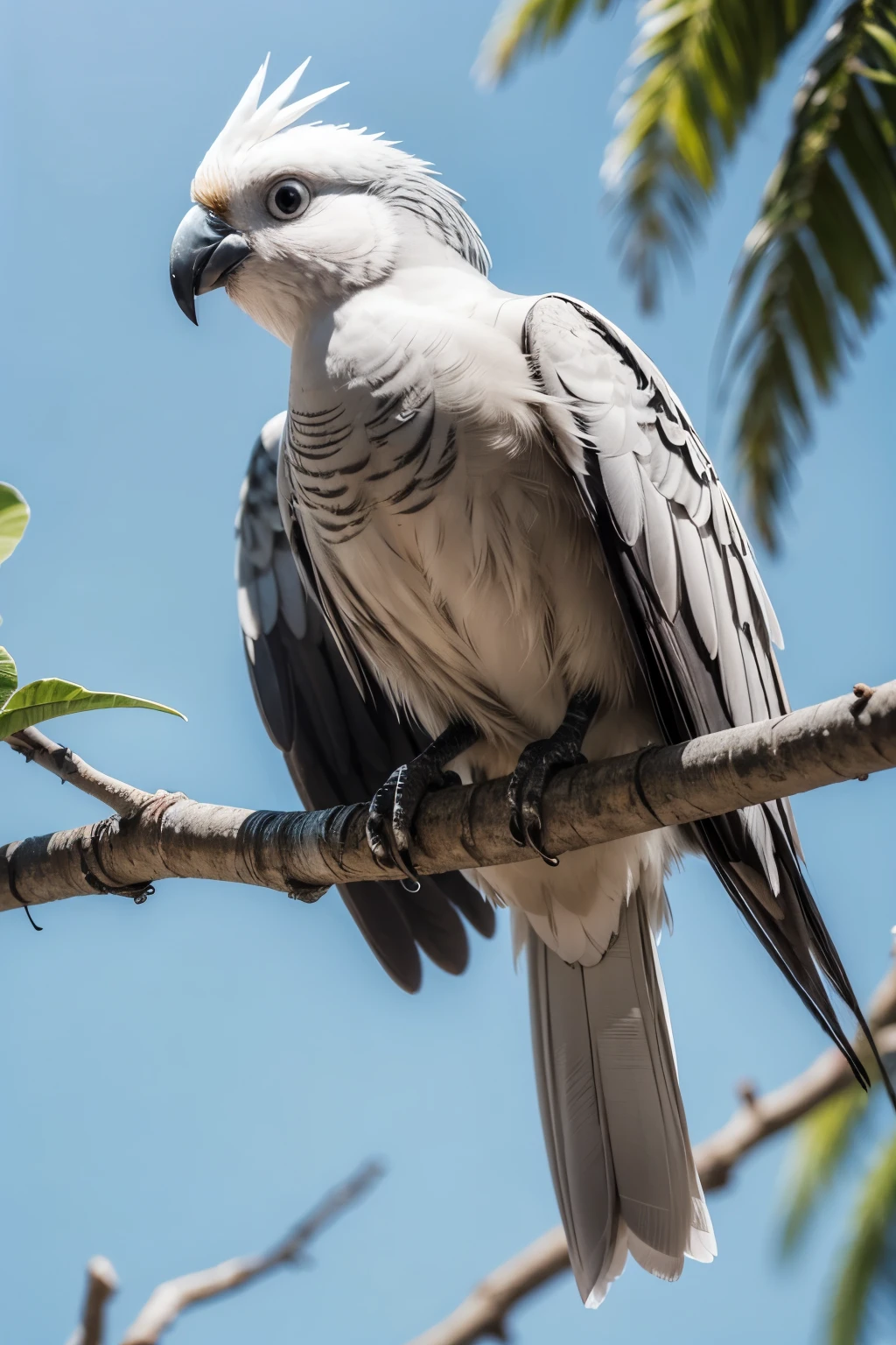 Gray cockatiel bird with white wings and ring on the foot