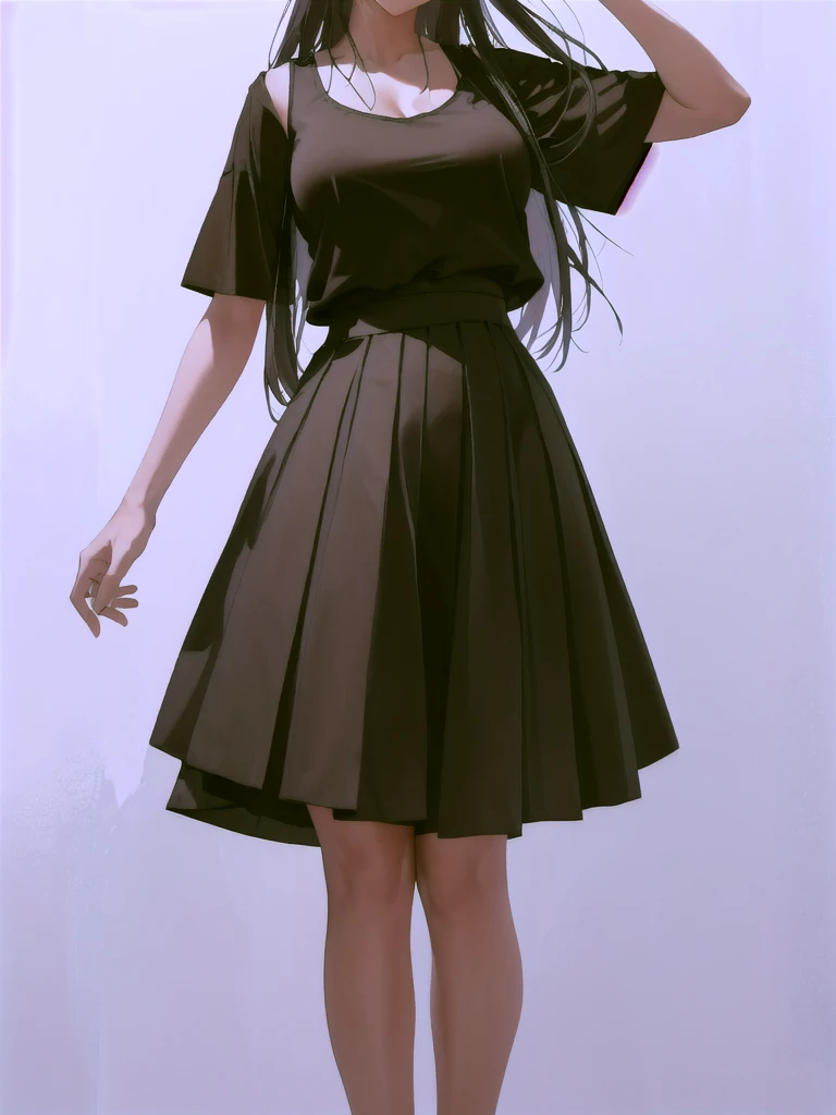 arafed woman in a skirt and top posing for a picture, full body picture, wearing skirt, wearing a tanktop and skirt, outfit photo, full body portrait of a short!, photorealistic full body, hyperrealistic full figure, casual pose, full body shot hyperdetailed, 155 cm tall, 165 cm tall, full body wide shot