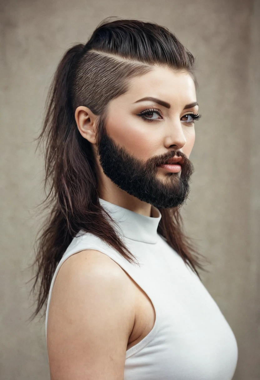 bearded woman with mullet cut