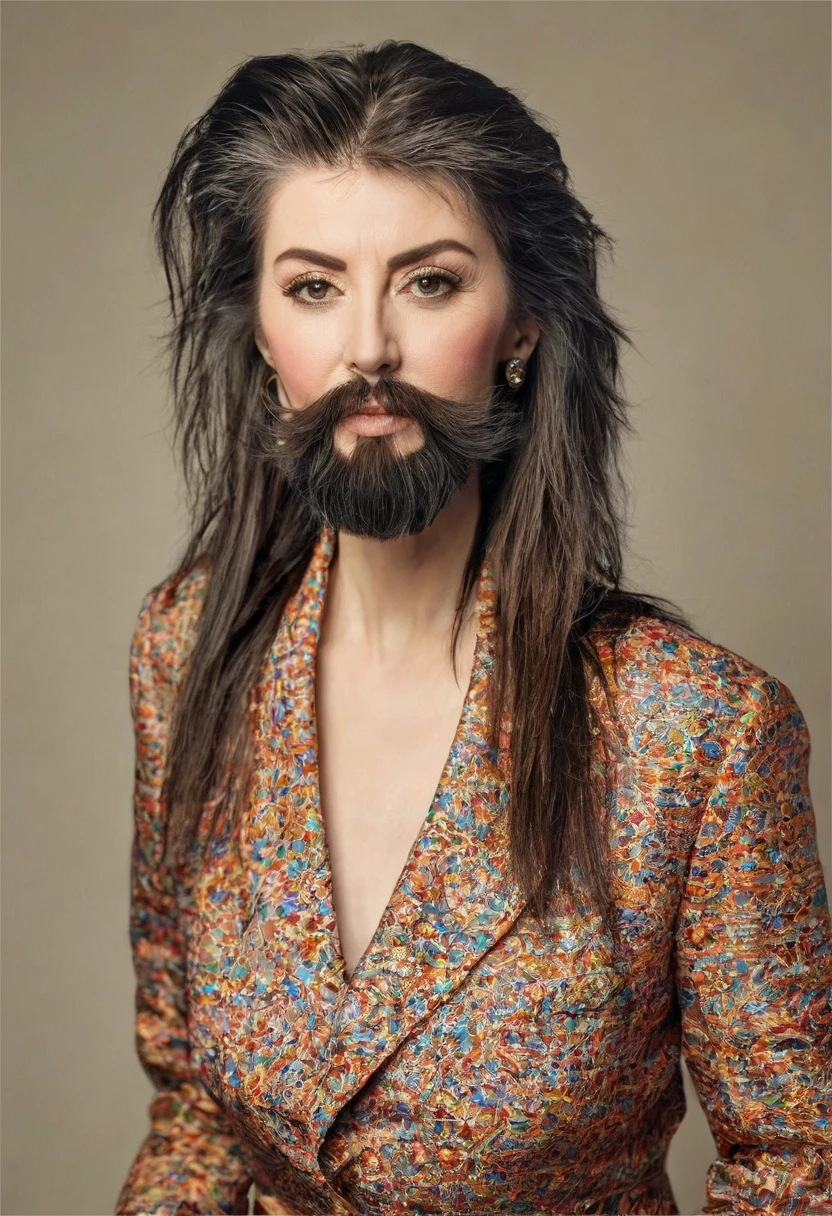 bearded woman with mullet cut