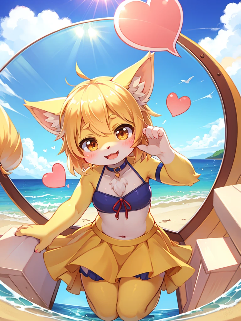 animesque、Blonde and yellow-eyed girl、One person、Yellow Bikini、Side tail