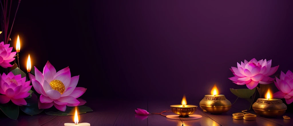 Diwali is an Indian holiday, the festival of fire. Lotus flowers and diyas oil lamps