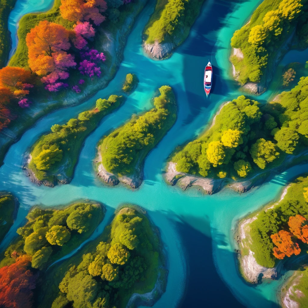 Colorful Minimalist Journey，Shiny，Aerial View