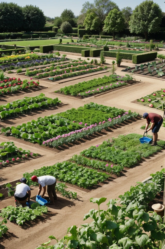 people soiling in the garden of vegetables