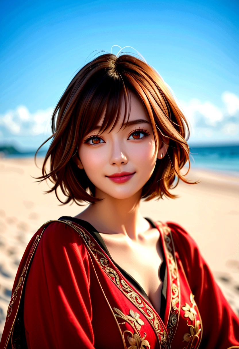 night, Original Photography, (((Very beautiful portrait))), (Very beautiful portrait))), 1 girl, Sexy 25 year old girl, ((Natural brown short hair)), [Brown eyes],Smiling tenderly and gazing at the camera(cleveage), ((masterpiece, best quality, Ultra Detailed, light, Intricate details, HD, 8K, Very detailed)), Detailed background, 8K UHD, Digital SLR Camera, 柔和的light, high quality, Film Grain, Fuji XT3, Shallow depth of field, Natural light, Perfect face