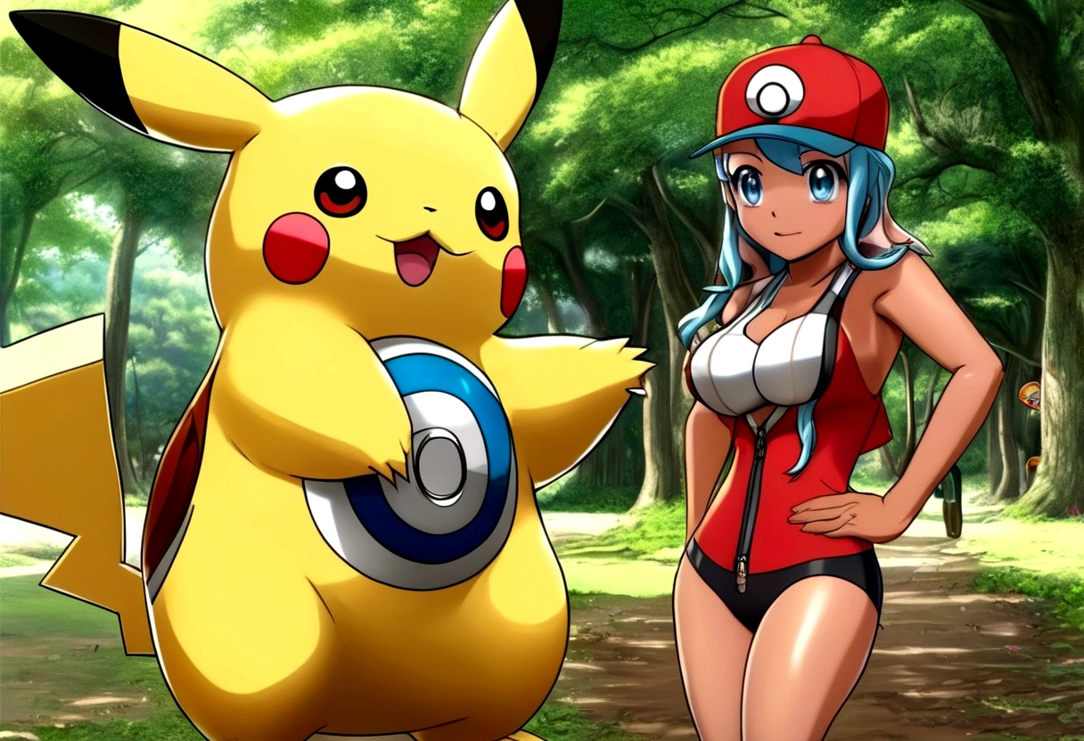 a gorgeous woman, mega busty, colorful bikini, enormous breasts, enormous breasts, enormous breasts, washing sports car, lewd pose, soapy water, photorealistic, 8k, hyperdetailed, vibrant colors, dynamic lighting, cinematic composition, glamour, sensual, erotic art (subject 1:cute woman pokemon trainer) determined look, has tossed a pokeball which releases (subject 2: woman, hourglass figure, large breasts , in pokemon boots and ears, confused and embarrassed, attempting to hand bra) crowded park in daytime, several horny pokemon with large engorged penis gather to sex subject 2. (best quality,4k,8k,highres,masterpiece:1.2),ultra-detailed,(realistic,photorealistic,photo-realistic:1.37),8k, hyperrealistic, extremely detailed, highly detailed, intricate details, soft lighting, vibrant colors, warm palette, dynamic composition, cinematic lighting, depth of field, stunning visuals, striking pose, photorealistic, professional quality, digital art, 3D render, concept art, fantasy, magical realism, whimsical, playful, humorous, (Title "MILFACHU I CHOOSE YOU! USE PUSSY POWER ATTACK!")