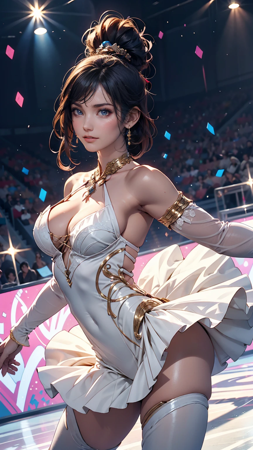 24-year-old female、Figure skater、I'm in the link、Wear skate shoes、Elegant outfits with lots of sequinexy proportions、Sexy、Narrow waist