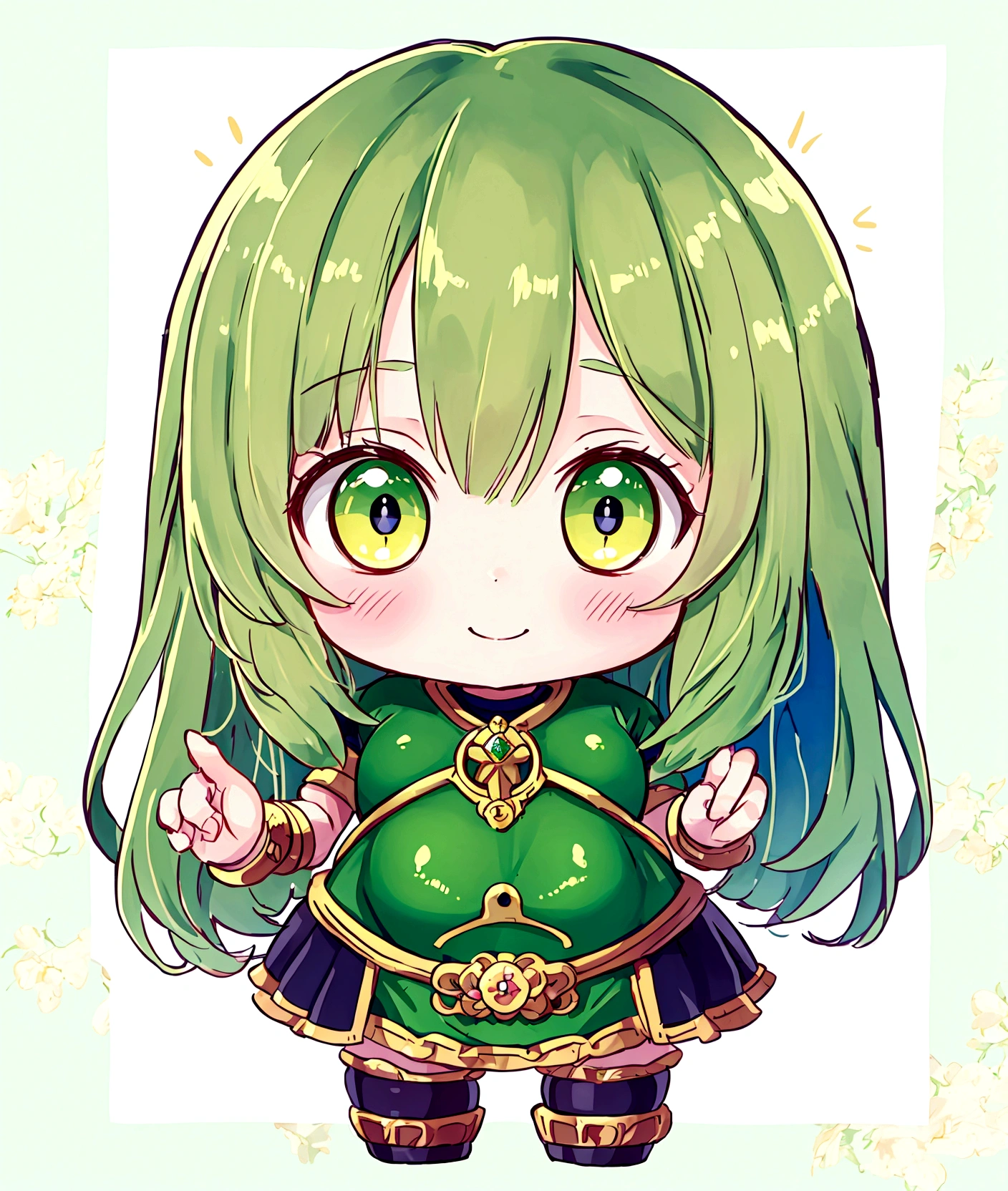 ,Baby Face, cute, Fantasy, ((Anime Girls)),Yellow-green skin、Stock、Short limbs、Big Head、Small breasts, Dwarf、Very detailed, , ((masterpiece, Highest quality;1.3)) , An innocent smile