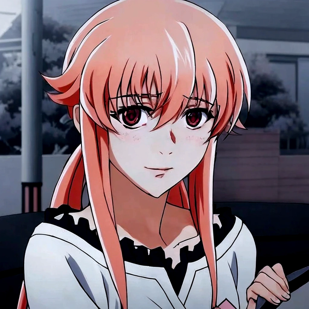 anime girl with pink hair and black and white shirt holding a cell phone, anime visual of a young woman, gasai yuno, gasai yuno, female anime character, anime visual of a cute girl, cel shaded anime, anime character, anime girl named gasai yuno, gapmoe yandere, gasai yuno, as an anime character