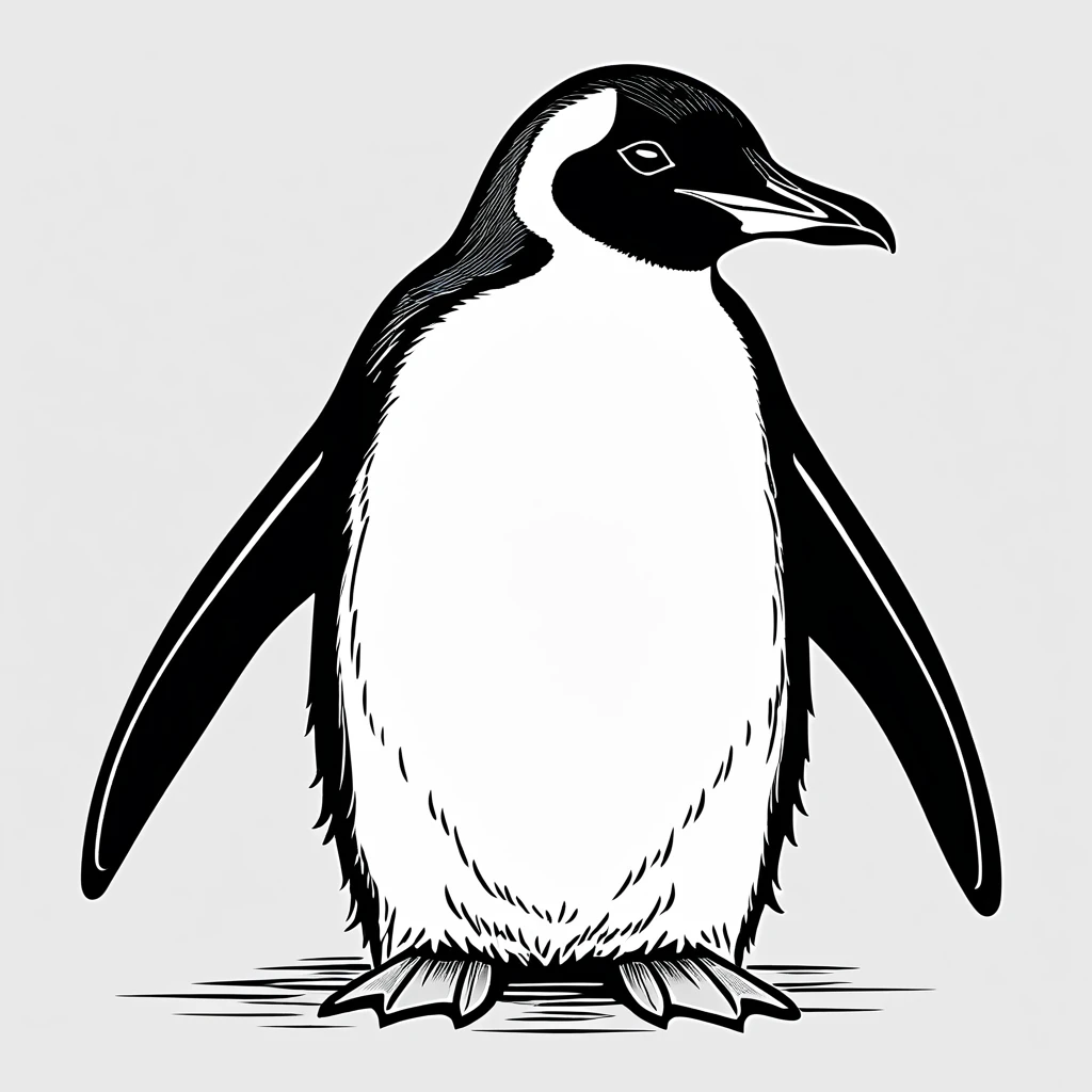 penguin, illustration, vector graphics, strong contours

