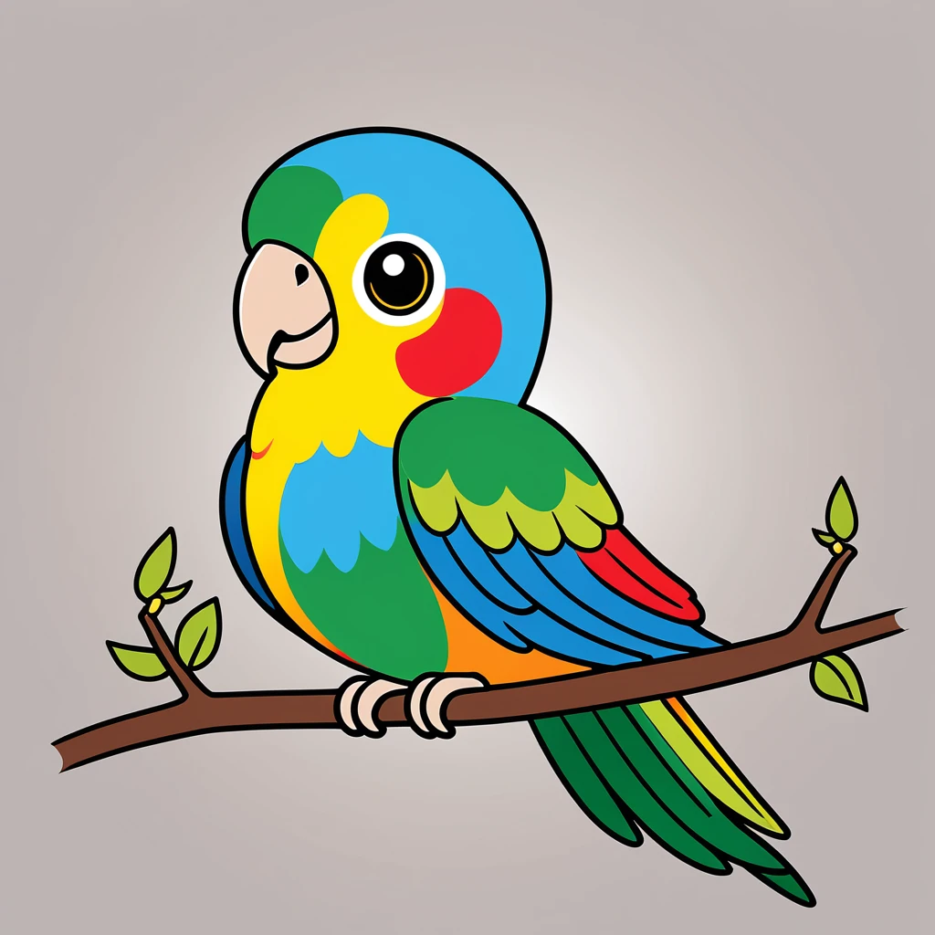 cute parrot, illustration, vector graphics, strong contours