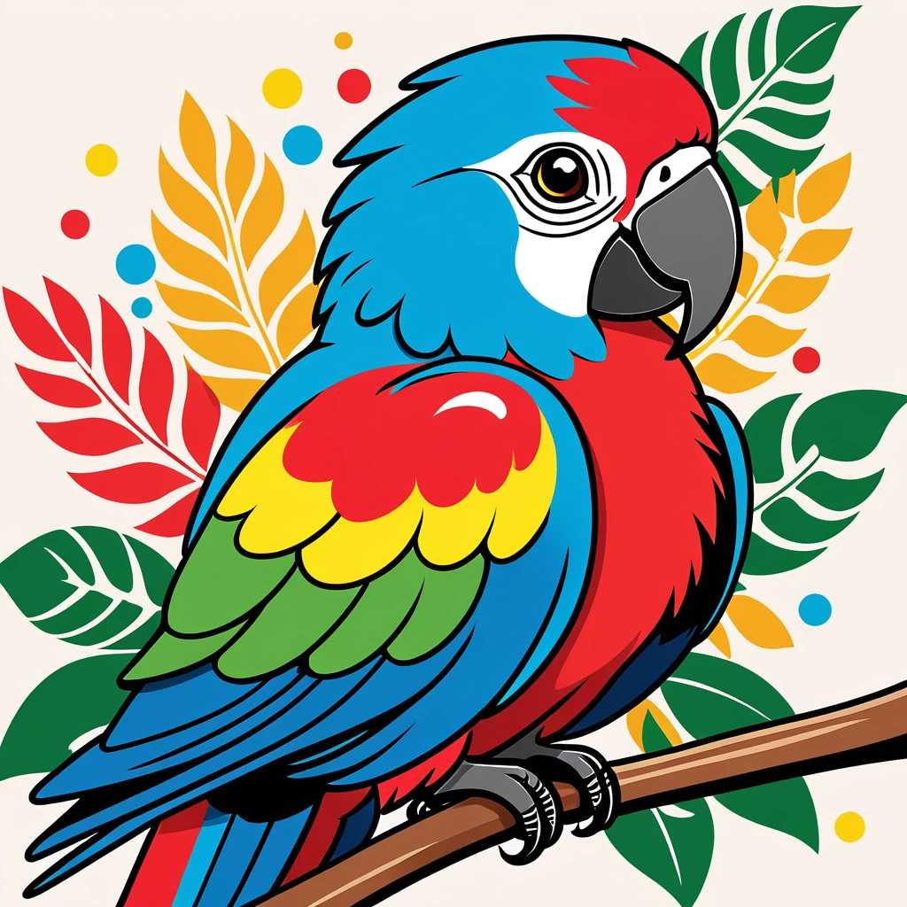 cute parrot, illustration, vector graphics, strong contours
