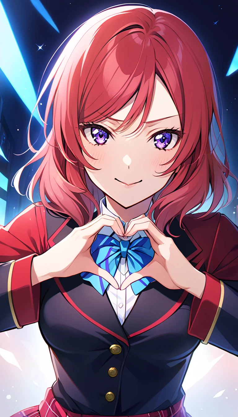 1girl, nishikino maki, upper body, otonokizaka ,id_maki_nishikino,making her heart-shaped hands